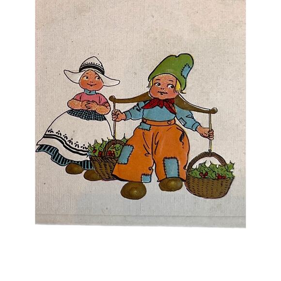 Antique 1919 Ephemera Postcard New Year Wishes Dutch Girl Boy Humor E Bergman - Picture 1 of 7